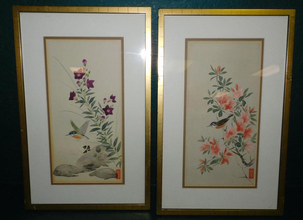 2 Framed Oriental Watercolors Signed with Character Marks (1 of 3)