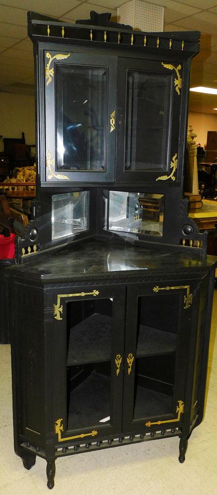 2 Piece Ebonized Victorian Corner Cabinet, (Missing Glass at Bottom) (1 of 6)