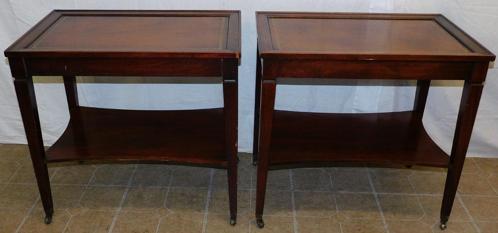 Pair of Tooled Leather Top Mahogany End Tables by Brandt (1 of 4)