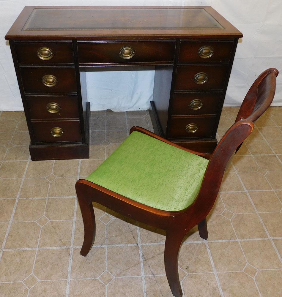 Tooled Leather Top Mahogany Desk with Chair (1 of 6)