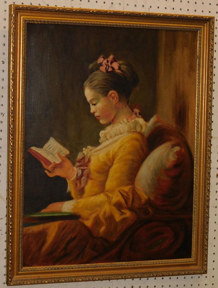 Oil on Canvas Portrait of a Woman Reading Copied by Gregory Stapko: Oil on Canvas Portrait of a Woman Reading Copied by Gregory Stapko. 33" x 25"