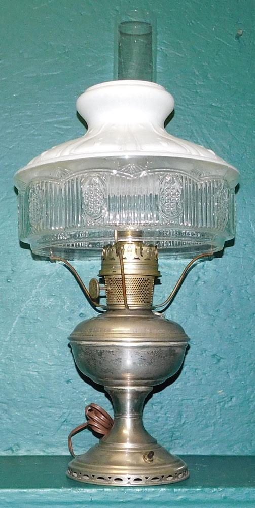 Nickel Plated Electrified Aladdin Lamp with Shade: Nickel Plated Electrified Aladdin Lamp with Shade. 23 1/2" H