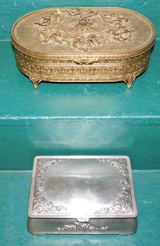 Brass Dresser Box & Silverplate Dresser Box (1 of 3)