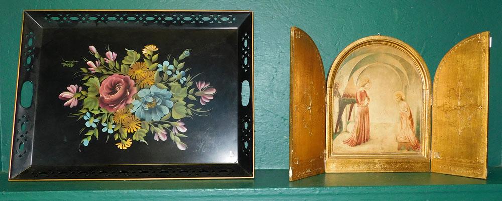 Gilt Decorated Folding Religious Icon & Tole Decorated Tray (1 of 3)