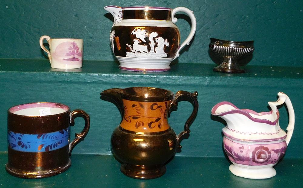 Lot of Copper Luster Mugs & Pitchers (1 of 3)