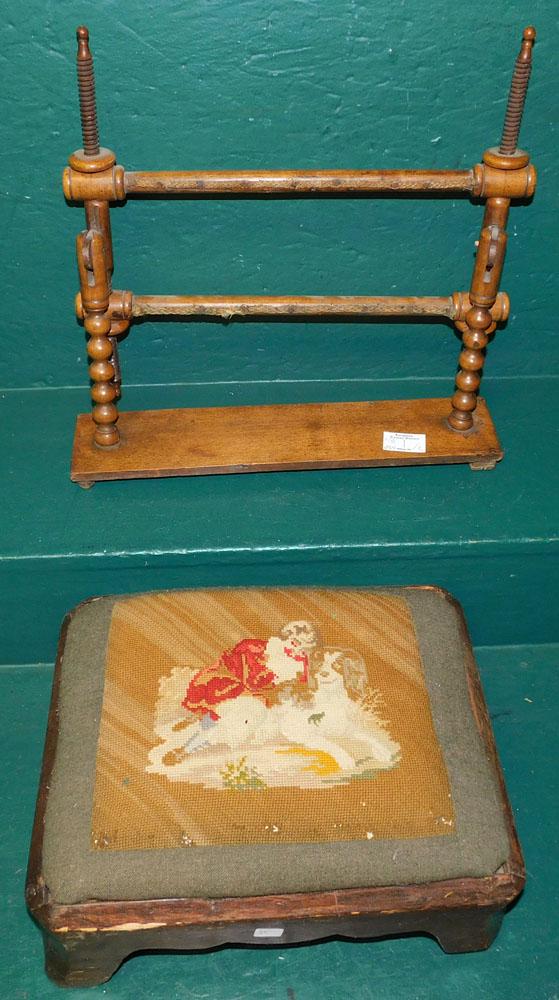 Antique Spool Holder & Needlepoint Top Stool (1 of 3)
