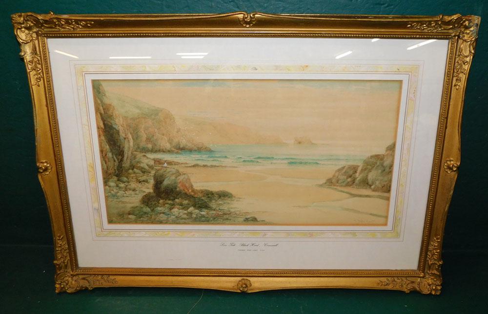 Framed Watercolor, (Low Tide Black Head, Cornwall - Thomas Dyke-Hart): Framed Watercolor, (Low Tide Black Head, Cornwall - Thomas Dyke-Hart) . 26 1/2" x 18 1/2"