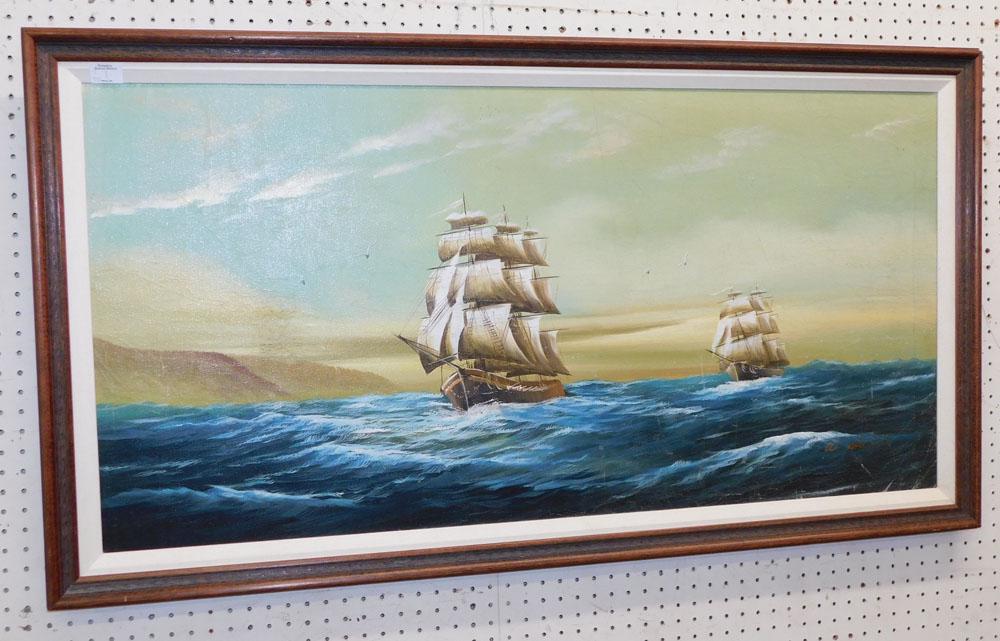 Oil on Canvas Ship Scene Signed (1 of 5)