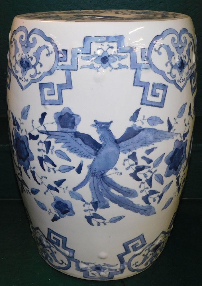 Oriental Porcelain Blue & White Garden Seat: Oriental Porcelain Blue & White Garden Seat. 18 1/4" H