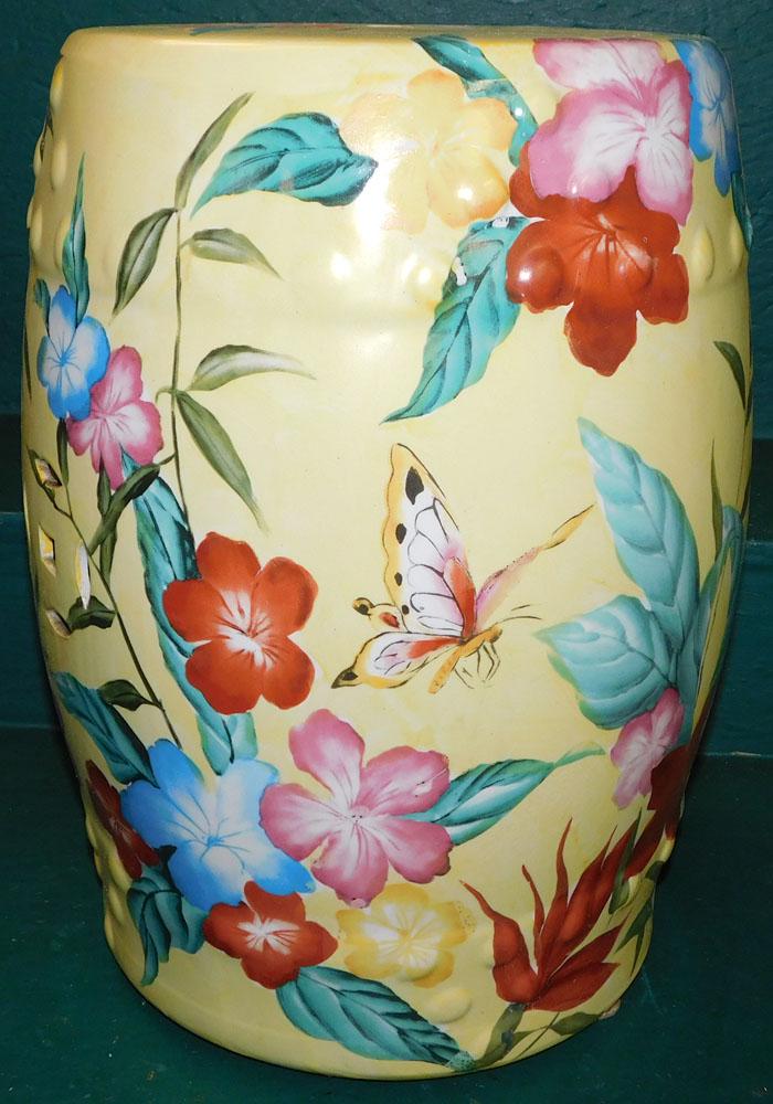 Paint Decorated Oriental Porcelain Garden Seat: Paint Decorated Oriental Porcelain Garden Seat . 18" H