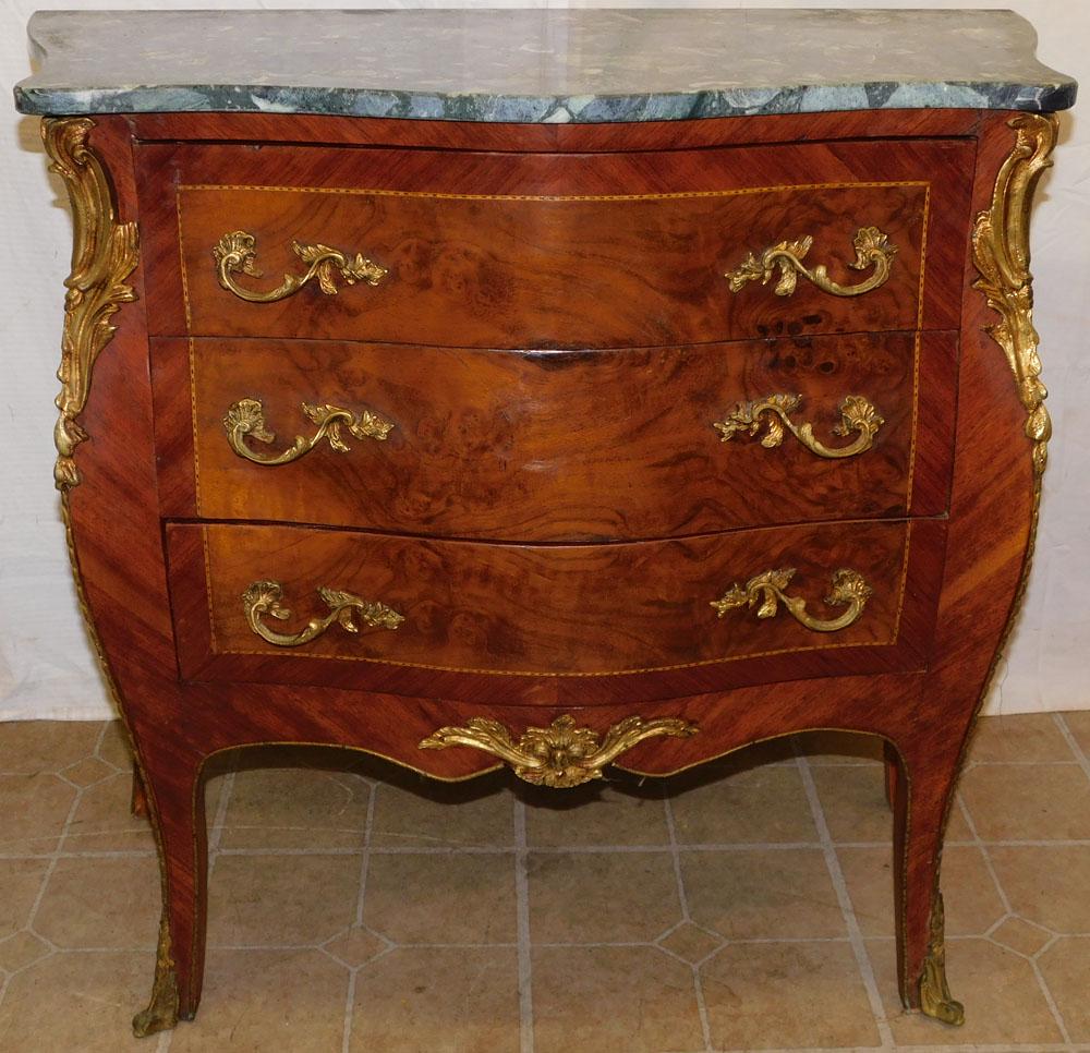 Rosewood & Burl Walnut Louis XV Style Marble Top Commode (1 of 6)