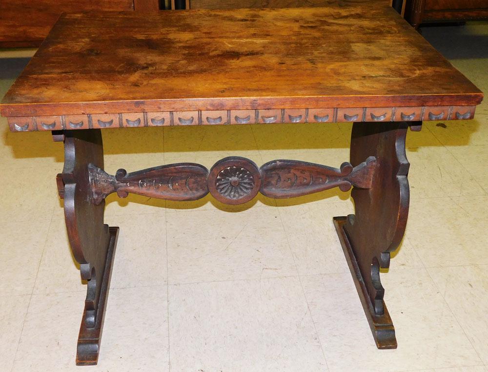 Walnut Carved Stretcher Base Italian Tea Table (1 of 4)