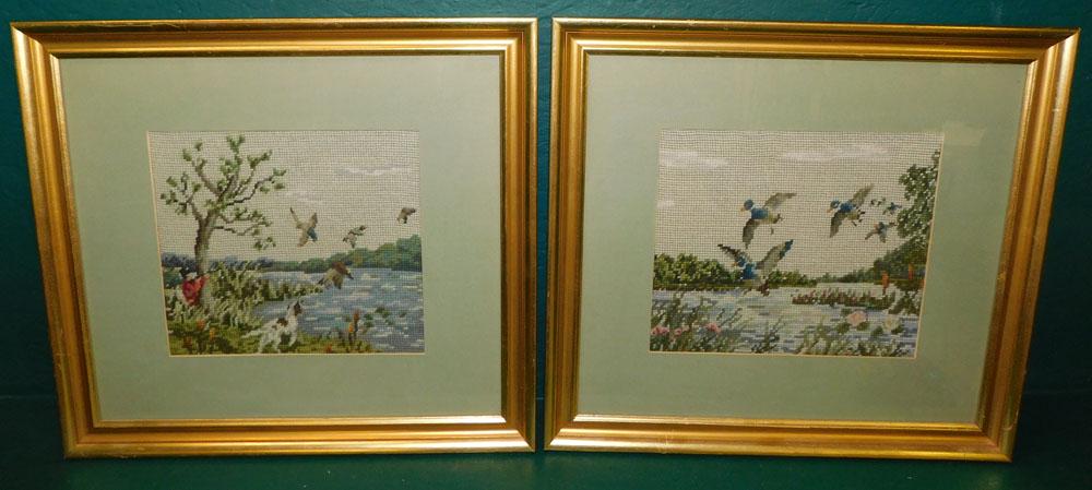 Pair Framed Duck Hunt Needlework's (1 of 4)