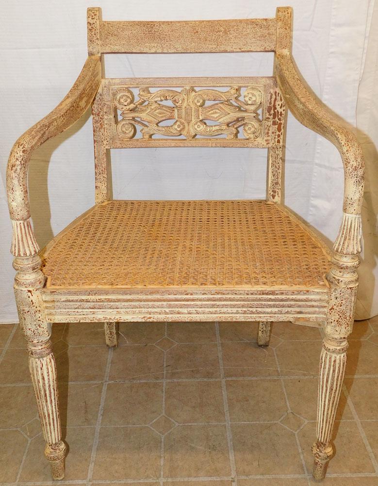 Distress Painted French Style Cane Seat Arm Chair (1 of 3)