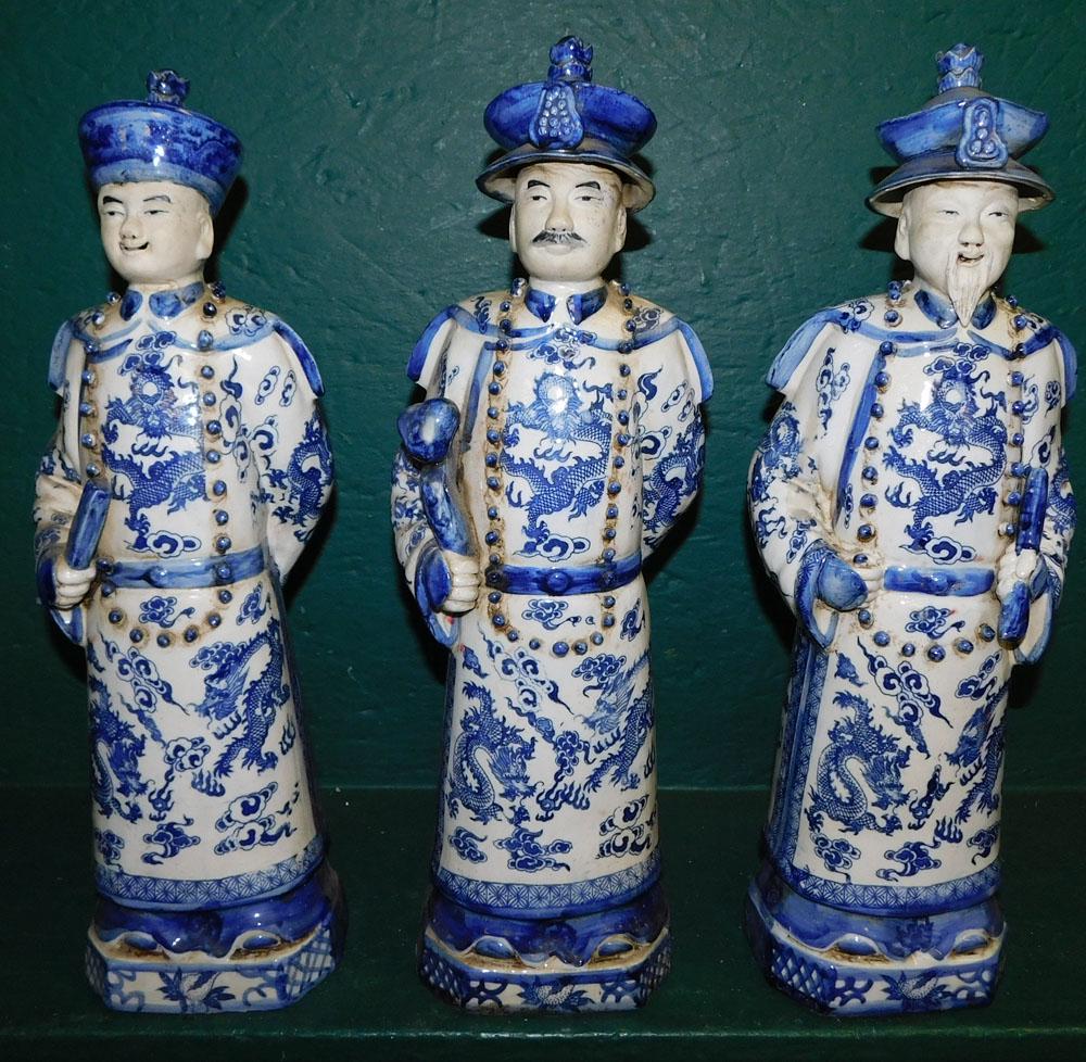 Three Oriental Blue & White Porcelain Nobleman Figures (1 of 4)