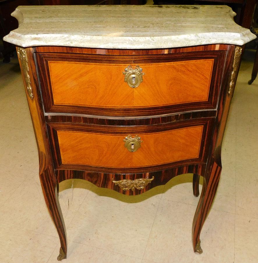 Rosewood Inlay 2 Drawer Marble Top Night Stand (1 of 5)