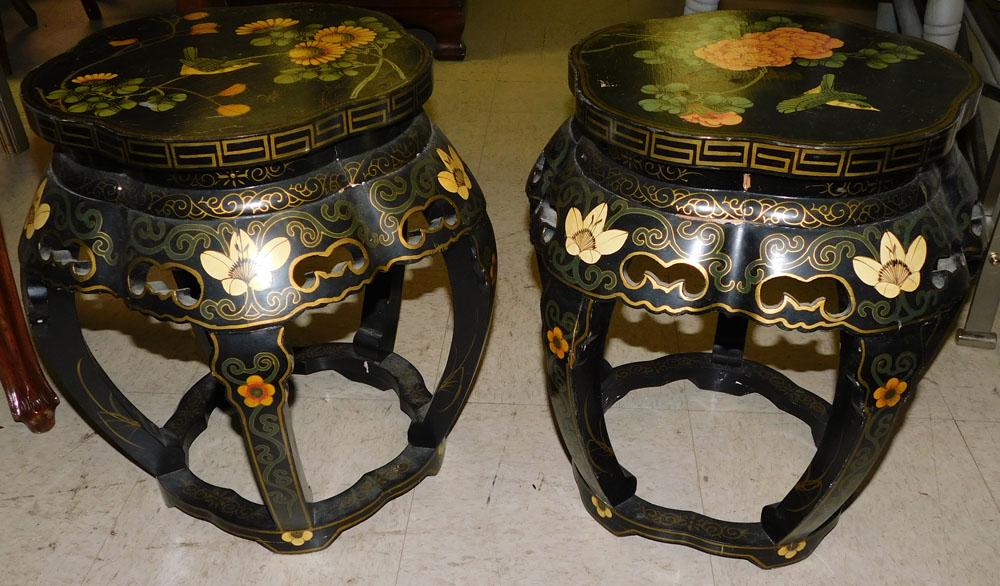 Pair Black Lacquered Oriental Stands (1 of 2)