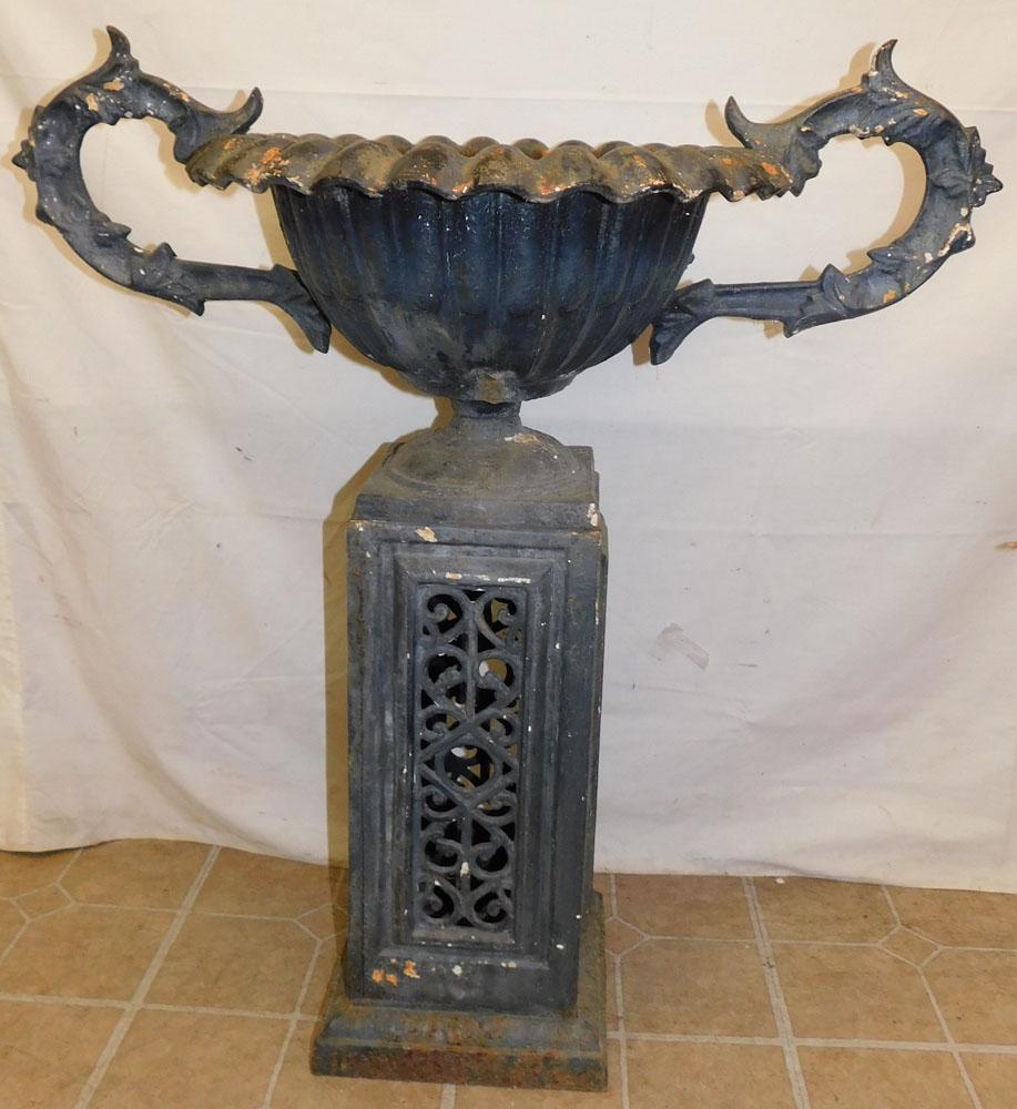 19th C Cast Iron Urn On Pedestal (1 of 3)