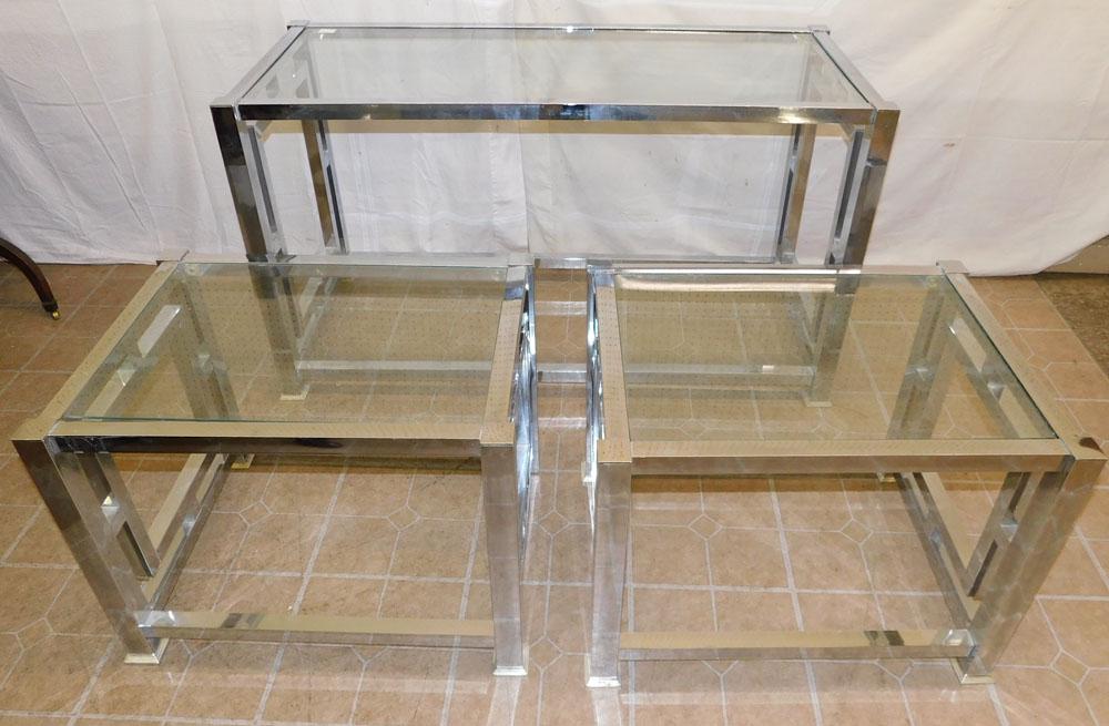 Set 3 MCM Chrome Glass Top Tables (1 of 7)