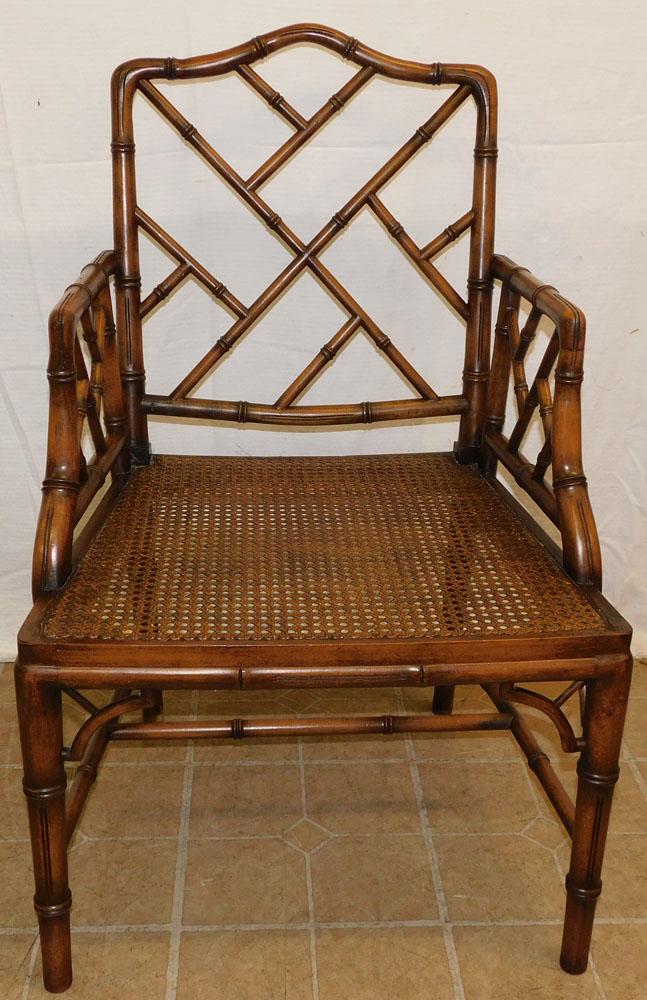 Walnut Faux Bamboo Cane Bottom Arm Chair (1 of 4)