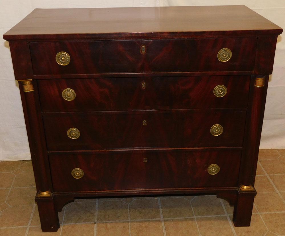 19th C Mahogany French Empire 4 Drawer Chest W/ Bronze Mounts (1 of 7)