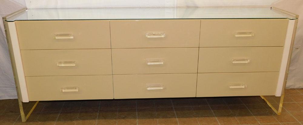 MCM Lacquered & Lucite 9 Drawer Credenza: Mid-Century Modern Lacquered & Lucite 9 Drawer Credenza . 78 1/2" W 18 3/4" D 31 1/4" H