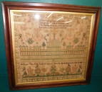 Antique Rosewood Framed Needlework Sampler - Front View Of Temple Of Solomon Dated 1846