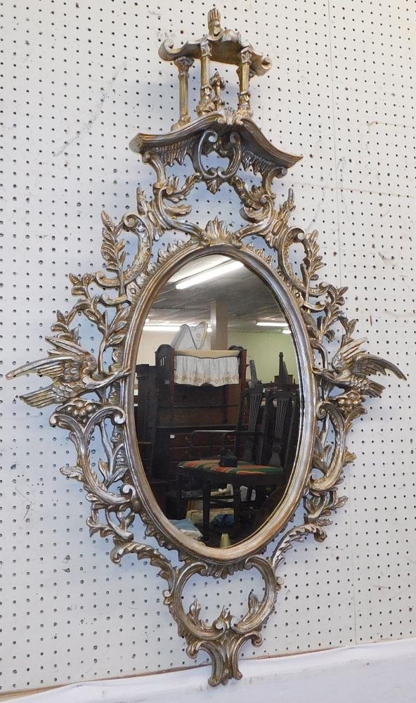 Silver Gilded & Carved Wood Pagoda Top Mirror (1 of 6)