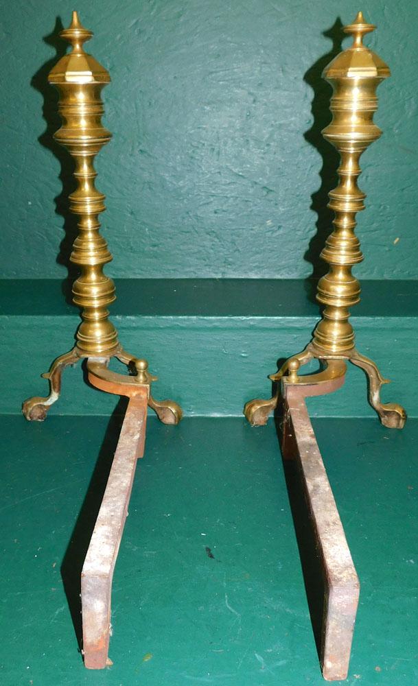 Pair of Antique Brass Andirons: Pair of Antique Brass Andirons . 20" H