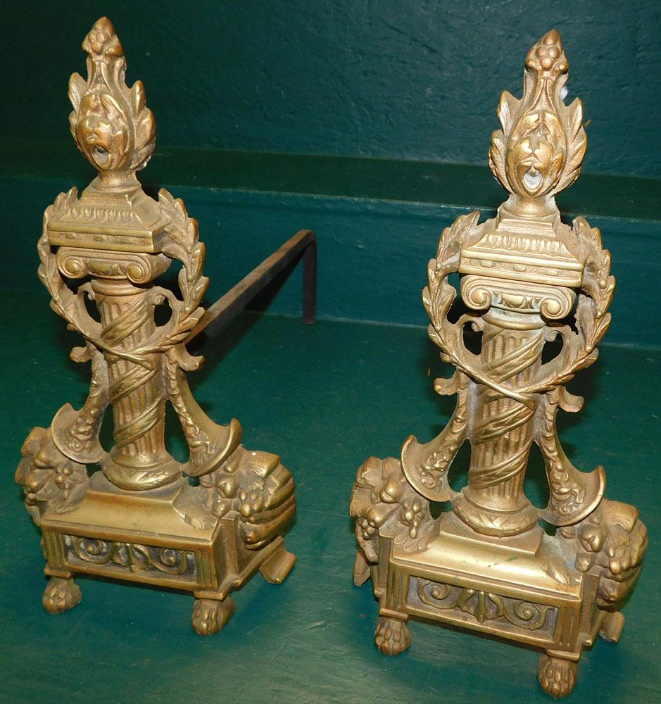 Pair of Brass Andirons: Pair of Brass Andirons. 13 1/2" H