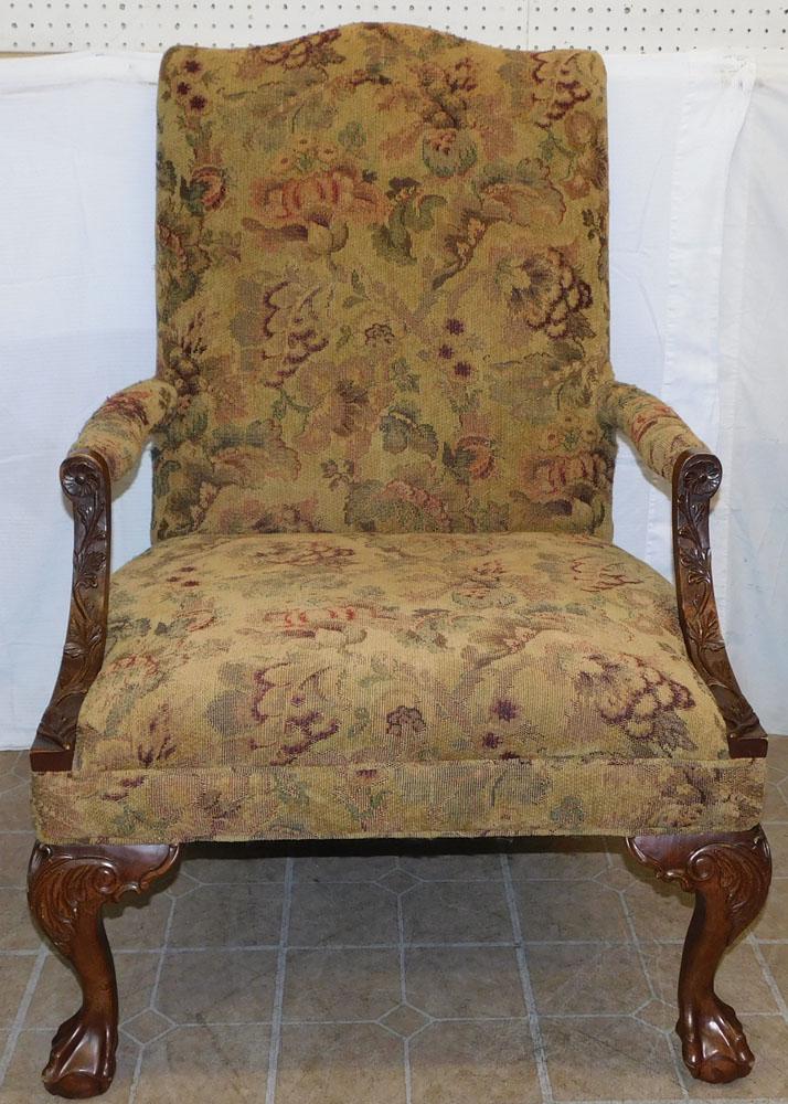 Carved Mahogany Chippendale Style Library Chair (1 of 5)