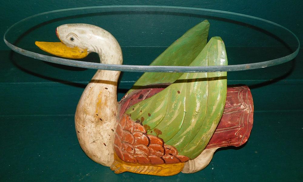 Wood Carved Painted Swan Base Glass Top Table (1 of 4)