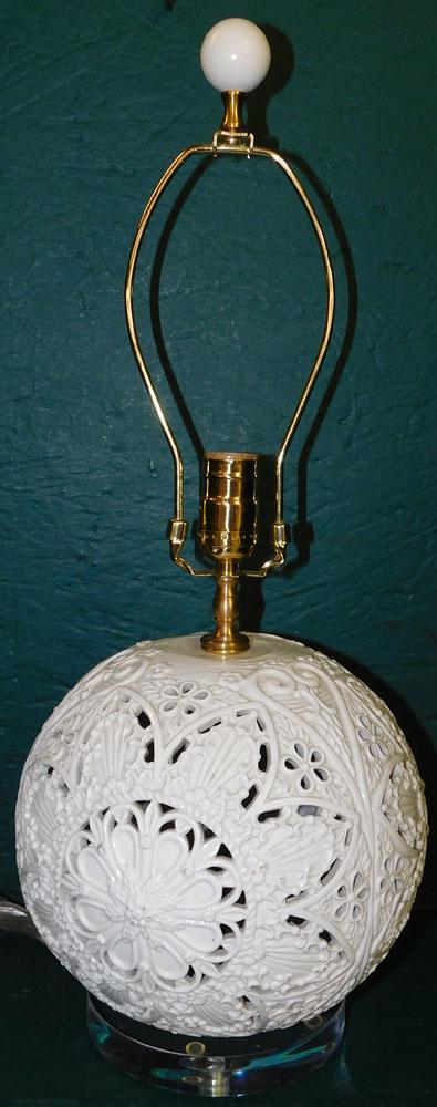 Porcelain Open Work Floral Motif Lamp (1 of 2)
