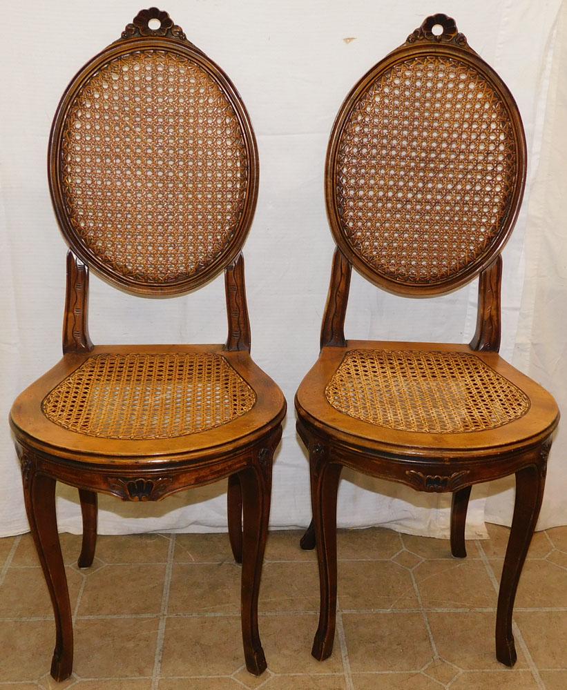 Pair of Carved Walnut French Cane Seat & Back Side Chairs (1 of 4)