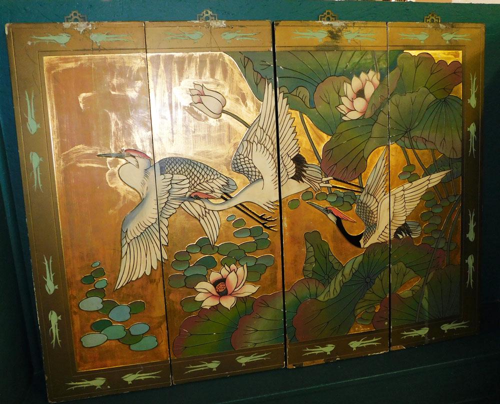 4 Oriental Painted Panels (1 of 6)