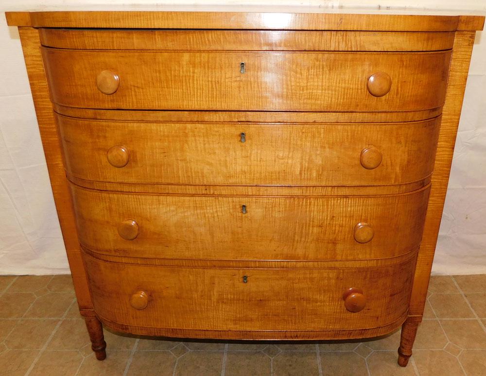 19th C Tiger Maple 4 Drawer Sheraton Chest (1 of 7)