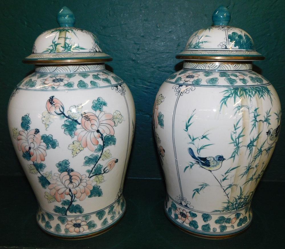 Pair of Oriental Porcelain Covered Urns (1 of 3)