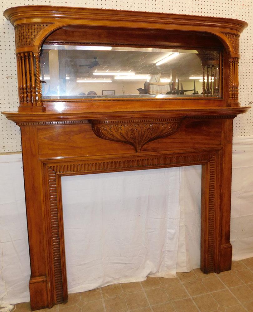 Antique 2 Part Bleached Mahogany Victorian Mantle with Bevel Edge Mirror (1 of 10)