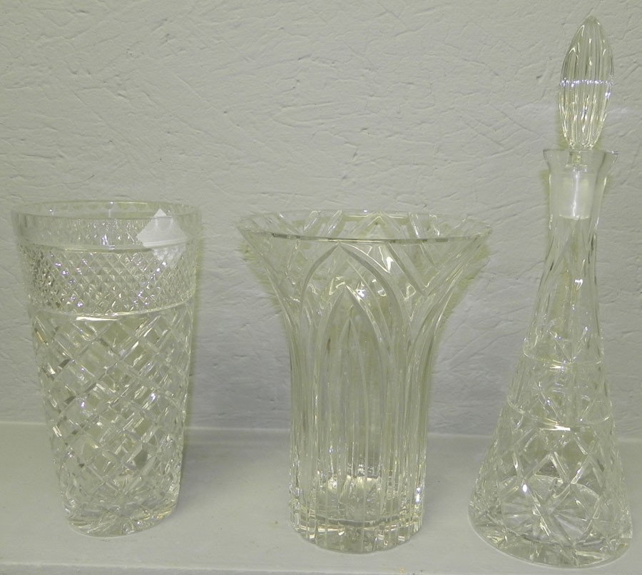 (2) Lead crystal vases and (1) decanter: (2) Lead crystal vases and (1) decanter