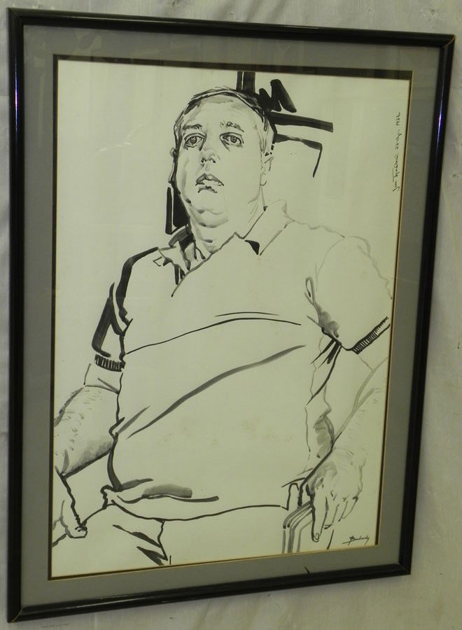 Original ink portrait signed Don Bachardy: Original ink portrait of " James P Tyndall, Jr" 1986 by Don Bachardy signed by artist (32 1/2" x 25")