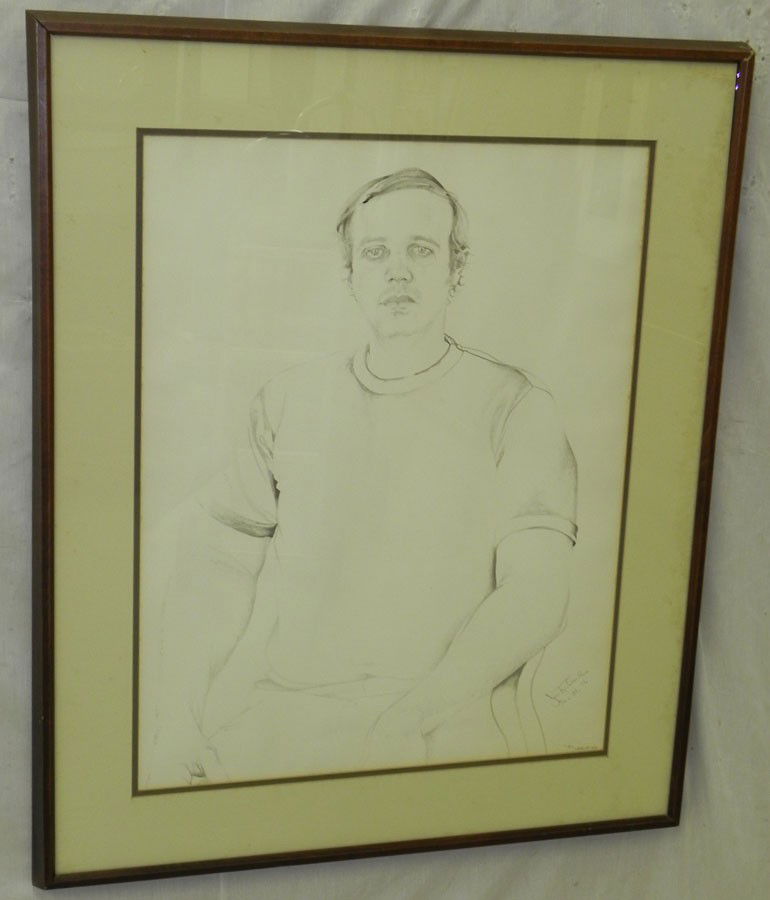 Original ink portrait signed Don Bachardy: Original ink portrait of " James P Tyndall, Jr" 1976 by Don Bachardy signed by artist (30" x 36 1/2")