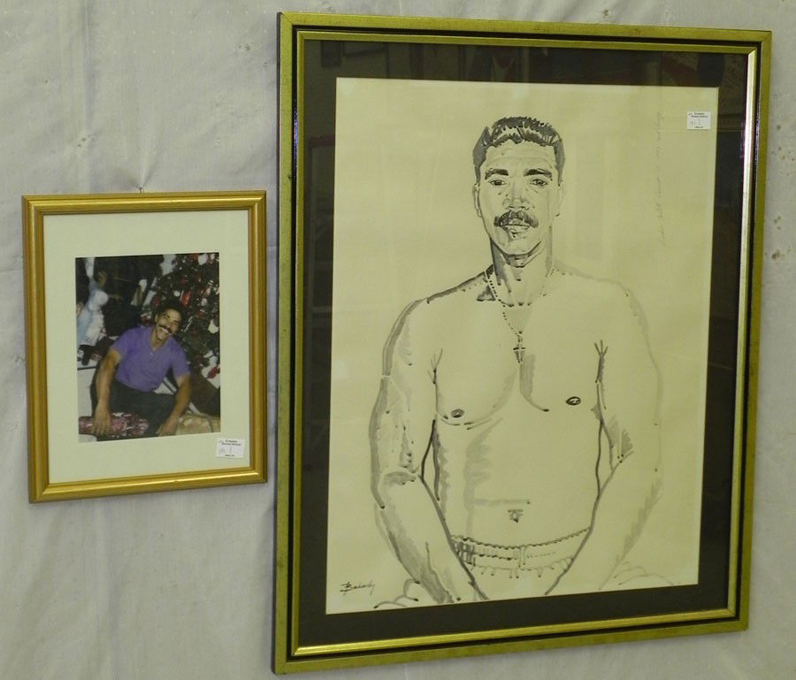 Ink portrait-Rueben Costillo signed Don Bachardy: Ink portrait of Rueben Costillo, December 1992, Santo Domingo signed Don Bachardy (28 1/4" x 35 35 3/4")