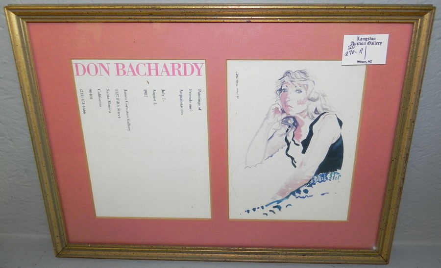 Framed notice of Exhibition signed by Don Bachard: Framed notice of Exhibition signed by Don Bachardy.