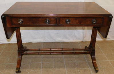 Burl Elm Wood Drop Leaf Writing Table By Heckman