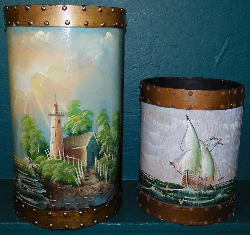Painted Umbrella Stand & Waste Basket: Painted Umbrella Stand & Waste Basket. Up to 17 1/4" H