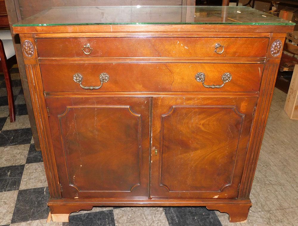 Mahogany Server W/ Glass Top: Mahogany Server W/ Glass Top. 34 1/4" W 18" D 33 1/4" H