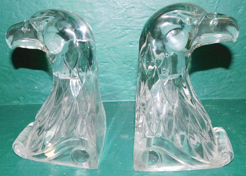 Glass Eagle Bookends: Glass Eagle Bookends. 7 1/4" H