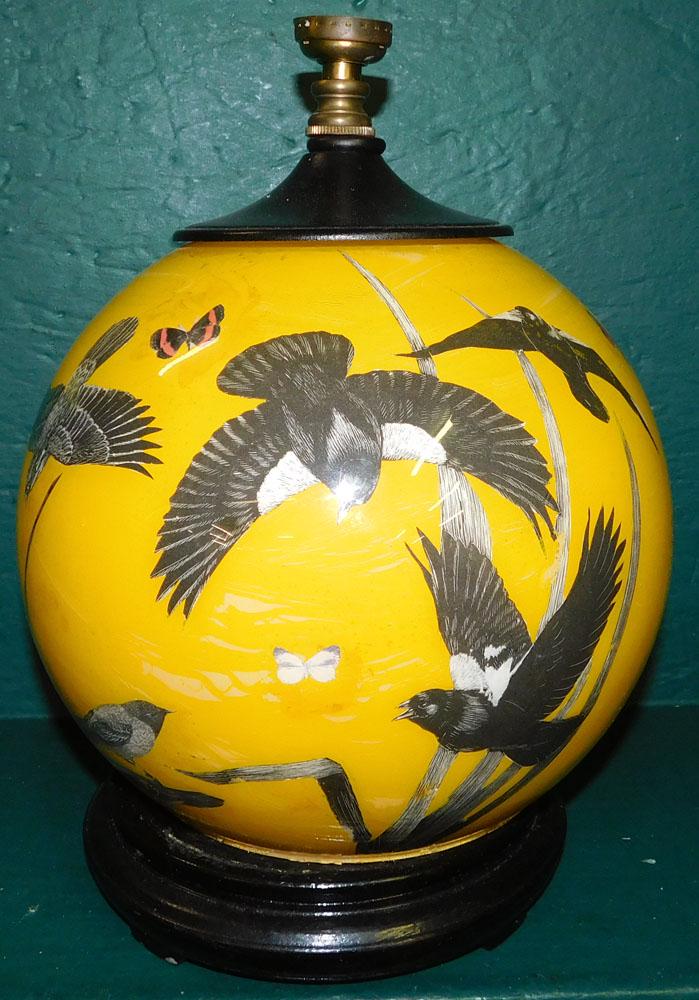 Reverse Painted Glass Lamp: Reverse Painted Glass Lamp. 13 1/2" H