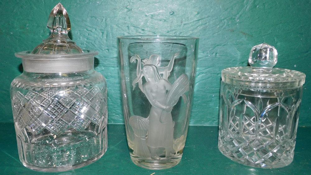 Cut Glass Jar - Pressed Glass Biscuit Jar - Signed Verlys Glass Vase (1 of 3)