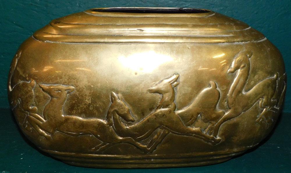 Heavy Cast Brass Embossed Jardinière (1 of 3)